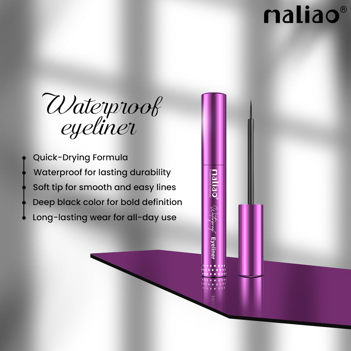 Maliao Waterproof Liquid Eyeliner - Long-Lasting Precision Eye Makeup, Smudge-Proof & Intense Black Finish, 6ml