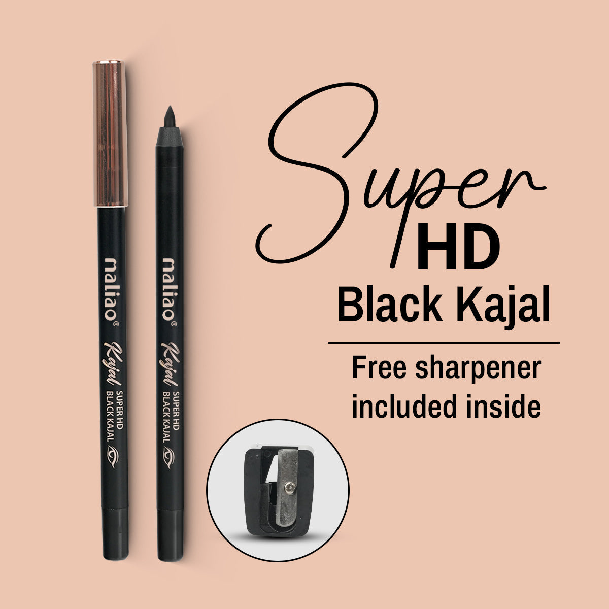 Maliao Super HD Black Kajal – Long-Lasting + Waterproof for 12-Hour Intensity Eye